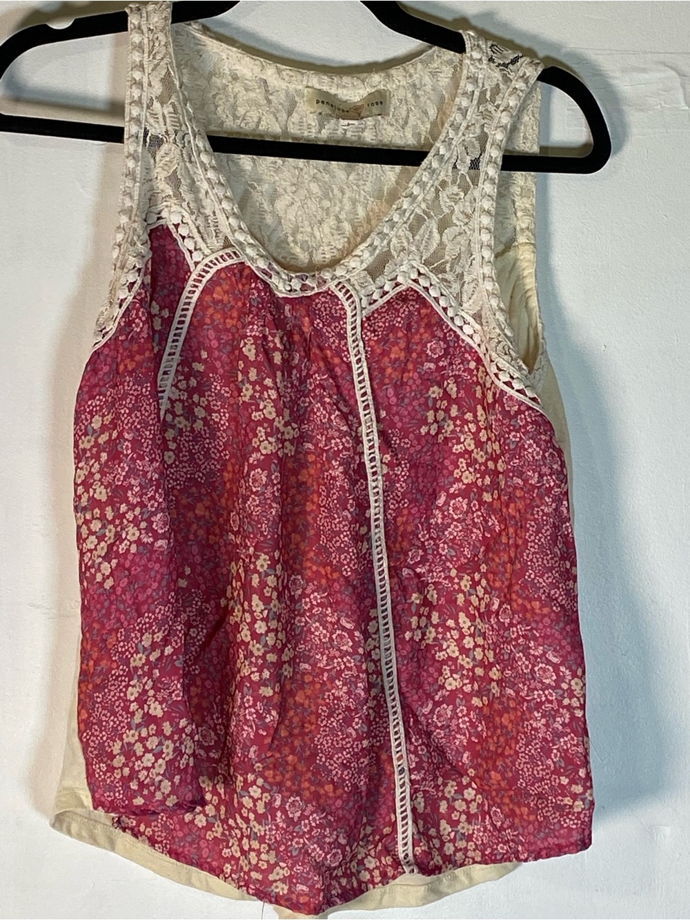Penelope Rose Floral Lace Tank Top Boho Cottagecore Romantic Peasant Large